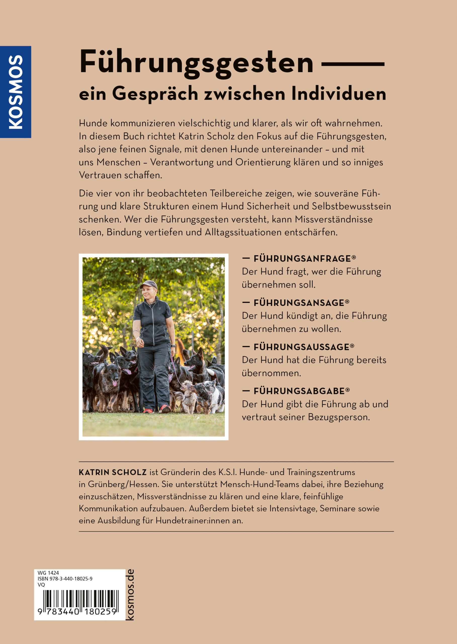 Buchcover Rückseite. Im Covertext werden die Führungsgesten als ein Gespräch zwischen Individuen beschrieben.